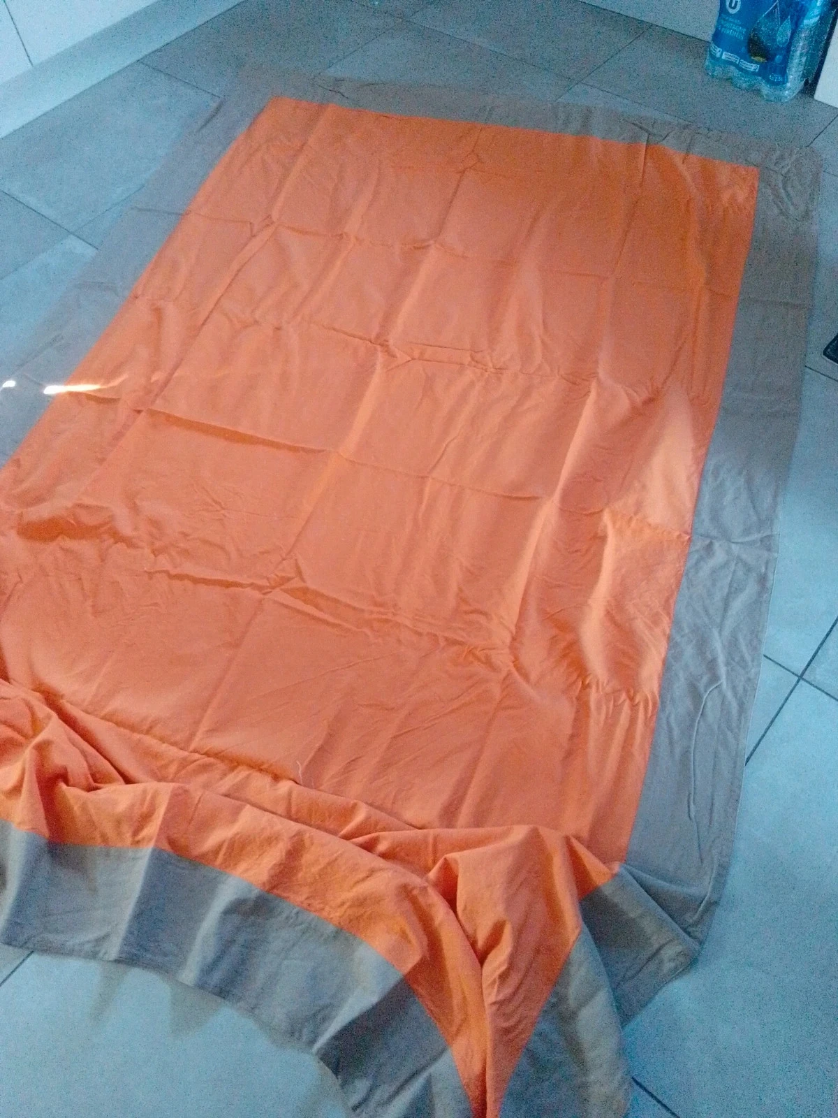 Grande nappe en coton orange et taupe